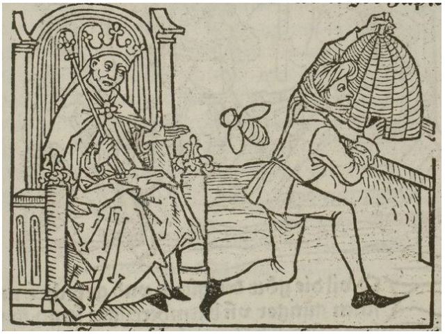 Jupiter and the Bee, from a 1479 woodcut in Aesop Fables