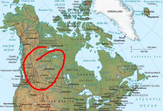 Alberta on a map