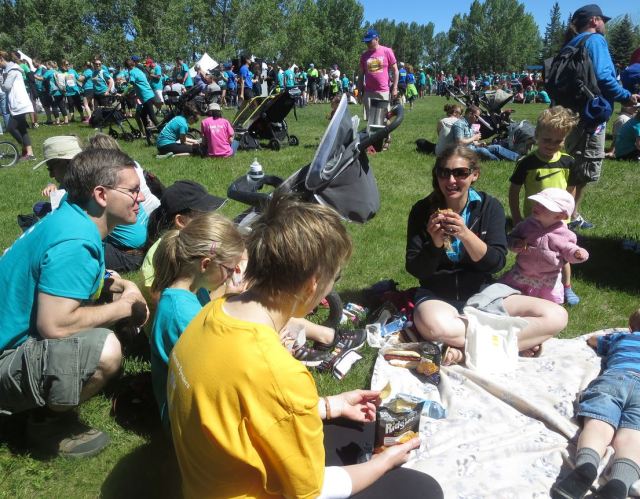 Betty's Run, in Calgary, is the largest ALS fundraiser in the country. This is part of my family, surrounded by participants.