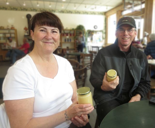 Brenda and Mike with some of their creamed honey.